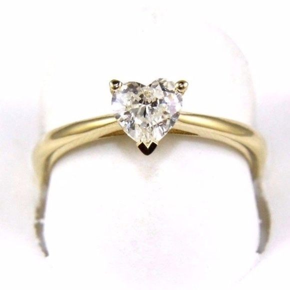 Heart Shape Diamond Solitaire Ring 14k YG .69Ct